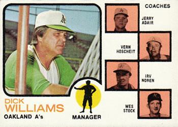 #179b A's Field Leaders Dick Williams / Jerry Adair / Vern Hoscheit / Irv Noren / Wes Stock - Oakland Athletics - 1973 Topps Baseball