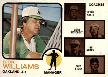 #179c A's Field Leaders Dick Williams / Jerry Adair / Vern Hoscheit / Irv Noren / Wes Stock - Oakland Athletics - 1973 Topps Baseball