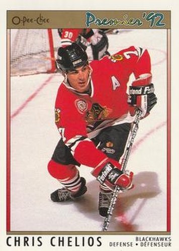 #17 Chris Chelios - Chicago Blackhawks - 1991-92 O-Pee-Chee Premier Hockey