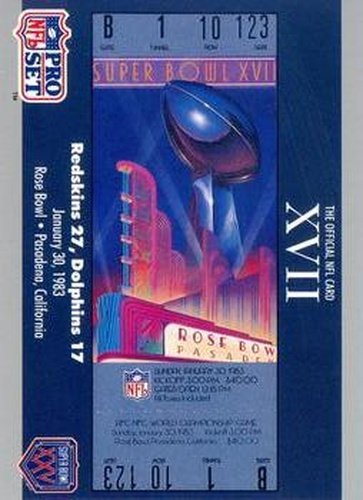 #17 SB XVII Ticket - Washington Redskins / Miami Dolphins - 1990-91 Pro Set Super Bowl XXV Silver Anniversary Football