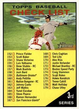 #189 Checklist: 152-226 - New York Yankees - 2010 Topps Heritage Baseball
