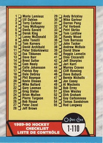 #197 Checklist 1-110 - 1989-90 O-Pee-Chee Hockey