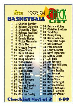 #197 Checklist: 1-99 - 1993-94 Topps Basketball