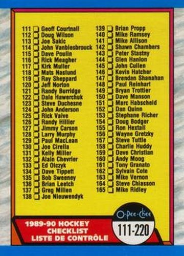 #198 Checklist 111-220 - 1989-90 O-Pee-Chee Hockey