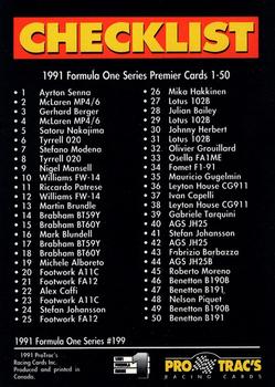 #199 Checklist 1 - 1991 ProTrac's Formula One Racing