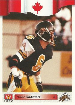 #19 Todd Wiseman - Hamilton Tiger-Cats - 1992 All World CFL Football