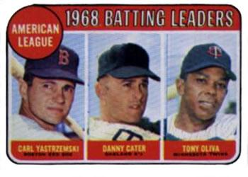 #1 American League 1968 Batting Leaders Carl Yastrzemski / Danny Cater / Tony Oliva - Boston Red Sox / Oakland Athletics / Minnesota Twins - 1969 Topps Baseball