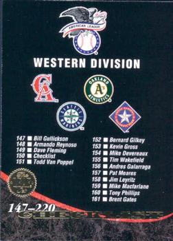 #200 Checklist: 147-220 - Oakland Athletics / California Angels / Texas Rangers / Seattle Mariners - 1994 Leaf Baseball