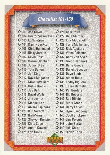 #200 Checklist: 101-200 - 1992 Upper Deck Baseball
