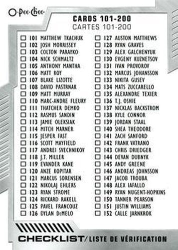 #200 Checklist: 101-200 - 2020-21 O-Pee-Chee Hockey