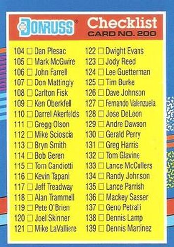 #200 Checklist 104-179 - 1991 Donruss Baseball