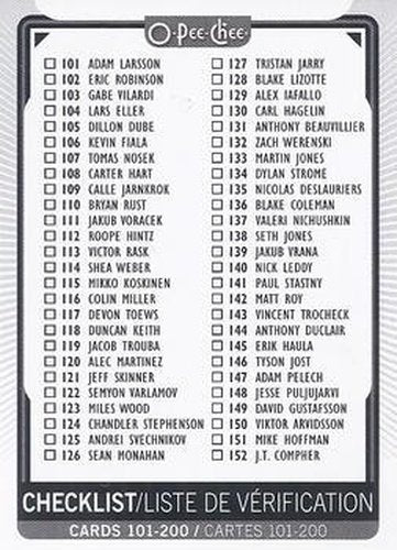 #200 Checklist: 101-200 CL - 2021-22 O-Pee-Chee Hockey