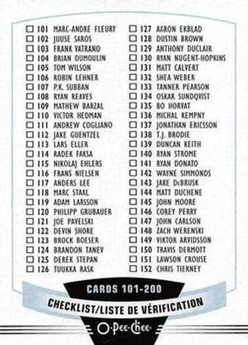 #200 Checklist: 101-200 - - 2019-20 O-Pee-Chee Hockey