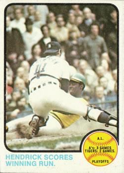 #201 A.L. Playoffs - Hendrick Scores Winning Run - Oakland Athletics / Detroit Tigers - 1973 Topps Baseball