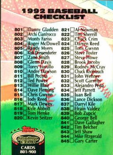 #900 Checklist: 801-900 - 1992 Stadium Club Baseball