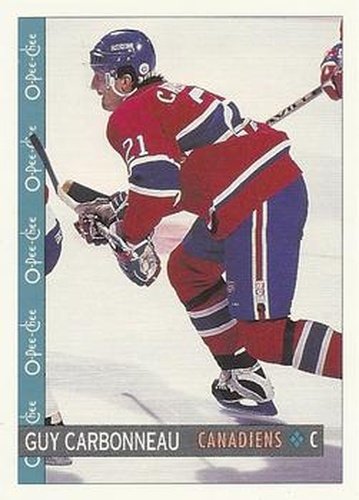 #206 Guy Carbonneau - Montreal Canadiens - 1992-93 O-Pee-Chee Hockey