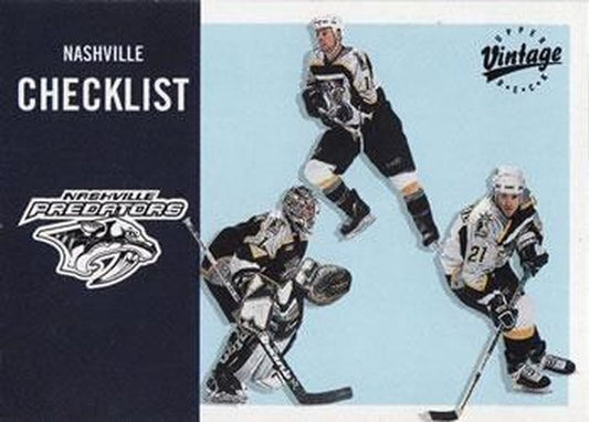 #208 Predators Checklist - Nashville Predators - 2000-01 Upper Deck Vintage Hockey