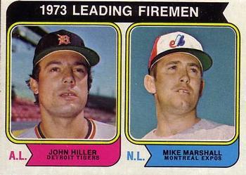 #208 1973 Leading Firemen John Hiller / Mike Marshall - Detroit Tigers / Montreal Expos - 1974 Topps Baseball