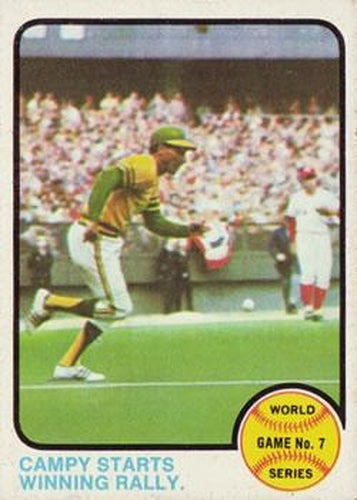 #209 World Series Game No. 7 - Campy Starts Winning Rally - Oakland Athletics / Cincinnati Reds - 1973 Topps Baseball