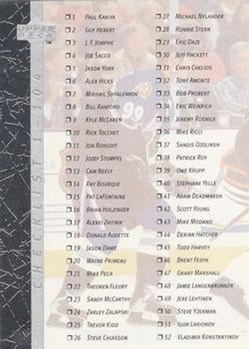 #209 Checklist: 1-104 - 1996-97 Upper Deck Hockey