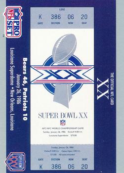 #20 SB XX Ticket - Chicago Bears / New England Patriots - 1990-91 Pro Set Super Bowl XXV Silver Anniversary Football