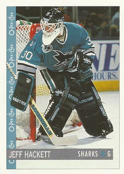 #218 Jeff Hackett - San Jose Sharks - 1992-93 O-Pee-Chee Hockey