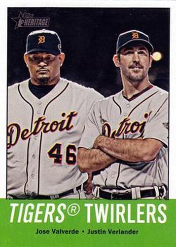 #218 Tigers Twirlers Jose Valverde / Justin Verlander - Detroit Tigers - 2012 Topps Heritage Baseball