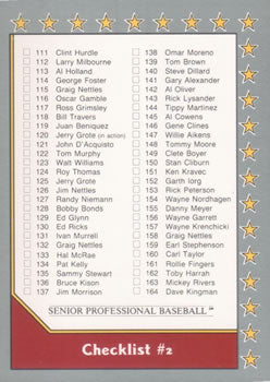 #218 Checklist 2: 111-220 - 1990 Pacific Senior League Baseball