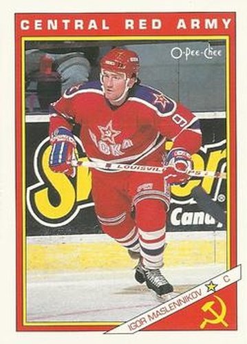 #21R Igor Maslennikov - CSKA Moscow - 1991-92 O-Pee-Chee Hockey - Sharks & Russians