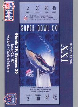#21 SB XXI Ticket - New York Giants / Denver Broncos - 1990-91 Pro Set Super Bowl XXV Silver Anniversary Football