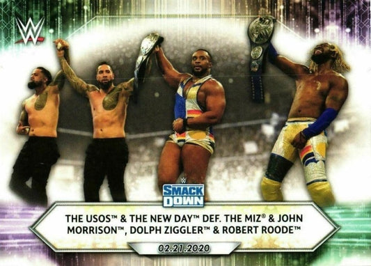 #21 The Usos & The New Day def. The Miz & John Morrison, Dolph Ziggler & Robert Roode - 2021 Topps WWE Wrestling