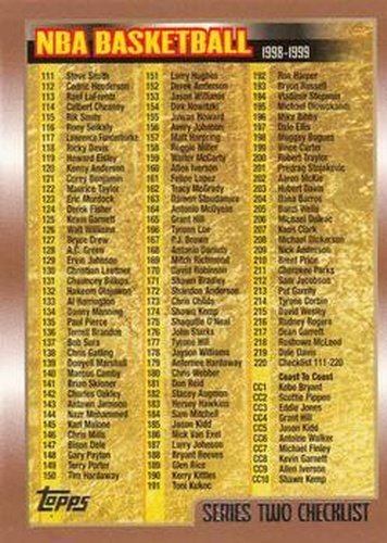#220 Checklist: 111-220 and Inserts - 1998-99 Topps Basketball