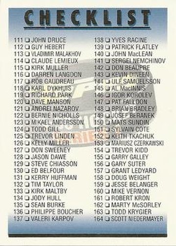 #220 Checklist 111-220 - 1995-96 Topps Hockey