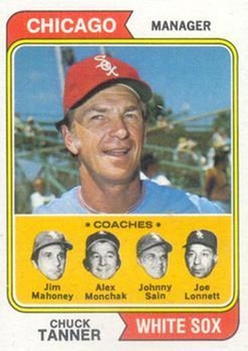 #221 White Sox Field Leaders Chuck Tanner / Joe Lonnett / Jim Mahoney / Alex Monchak / Johnny Sain - Chicago White Sox - 1974 Topps Baseball