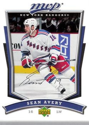 #221 Sean Avery - New York Rangers - 2007-08 Upper Deck MVP Hockey