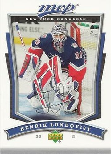 #223 Henrik Lundqvist - New York Rangers - 2007-08 Upper Deck MVP Hockey