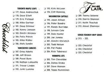 #225 Checklist - 1994-95 Flair Hockey