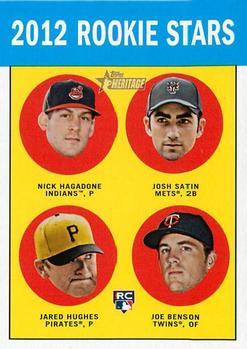 #228 Nick Hagadone / Josh Satin / Jared Hughes / Joe Benson - Cleveland Indians / New York Mets / Pittsburgh Pirates / Minnesota Twins - 2012 Topps Heritage Baseball
