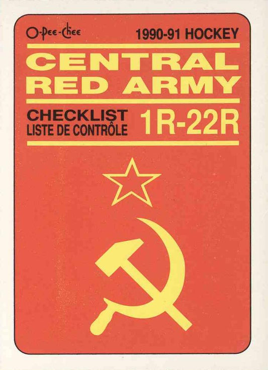 #22R Checklist - Central Red Army - 1990-91 O-Pee-Chee Hockey - Central Red Army