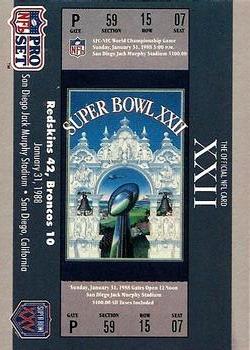 #22 SB XXII Ticket - Washington Redskins / Denver Broncos - 1990-91 Pro Set Super Bowl XXV Silver Anniversary Football