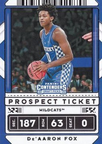 #22 De'Aaron Fox - Kentucky Wildcats - 2020 Panini Contenders Draft Picks Basketball