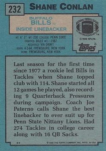 #232 Shane Conlan - Buffalo Bills - 1988 Topps Football