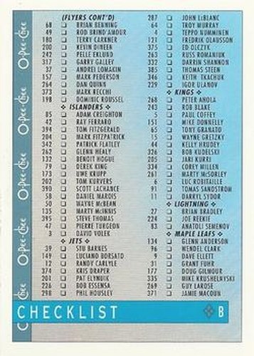 #236 Checklist B - 1992-93 O-Pee-Chee Hockey