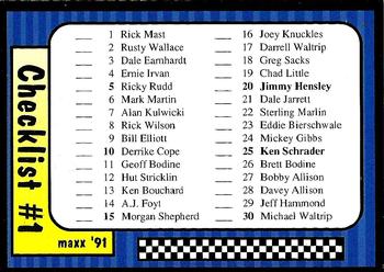 #237 Checklist 1-60 - 1991 Maxx Racing
