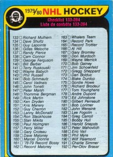#237 Checklist 133-264 - 1979-80 O-Pee-Chee Hockey