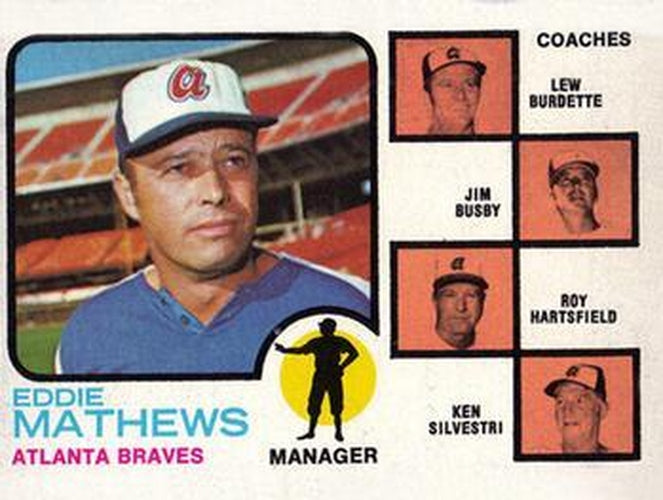 #237a Braves Field Leaders Eddie Mathews / Lew Burdette / Jim Busby / Roy Hartsfield / Ken Silvestri - Atlanta Braves - 1973 Topps Baseball