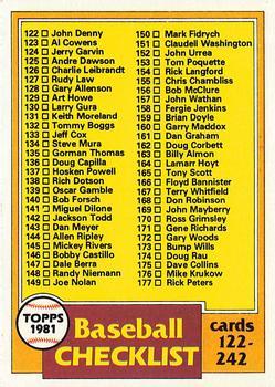 #241 Checklist: 122-242 - - 1981 Topps Baseball