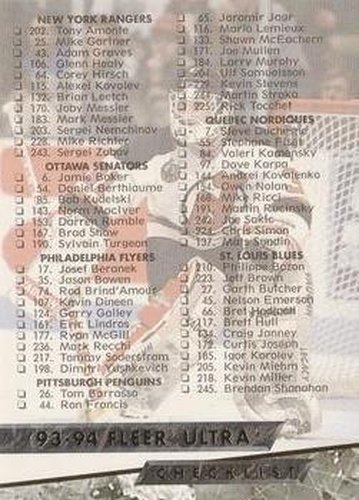 #250 Checklist 2/5 - 1993-94 Ultra Hockey