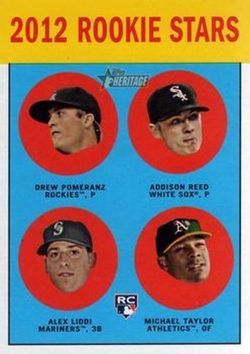 #253 Drew Pomeranz / Addison Reed / Alex Liddi / Michael Taylor - Colorado Rockies / Chicago White Sox / Seattle Mariners / Oakland Athletics - 2012 Topps Heritage Baseball