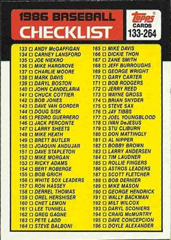 #263 Checklist: 133-264 - 1986 Topps Baseball